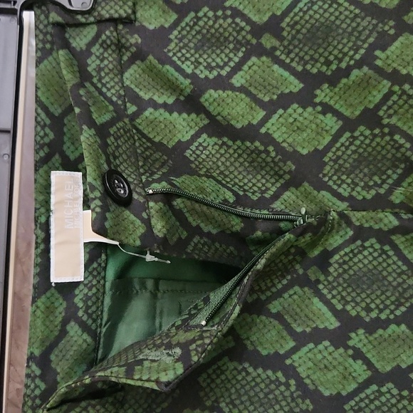 MICHAEL Kors Green Cropped Ankle Pants Snakeskin Dressy Career Office 10 Large - Picture 5 of 10